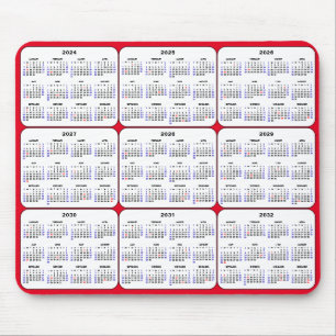 2024-2032 Kalender med amerikanska Helgdagar om rö Musmatta
