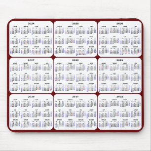 2024-2032 Kalender med amerikanska Helgdagar Red B Musmatta