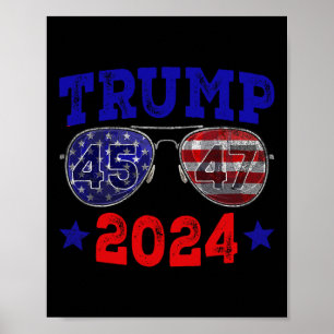 2024 45 47 Amerikanska Flagga Sungles Trump 2024 Poster