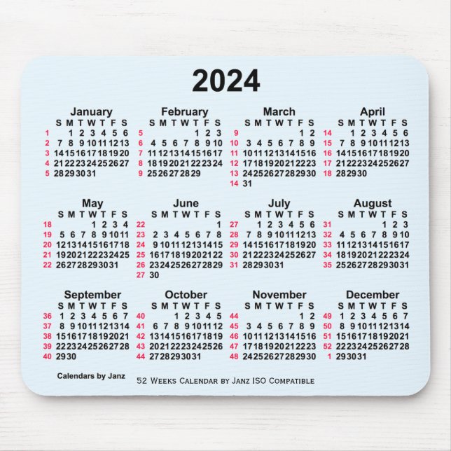 2024 Alice Blue 52 veckor ISO Calendar av Janz Musmatta (Framsidan)