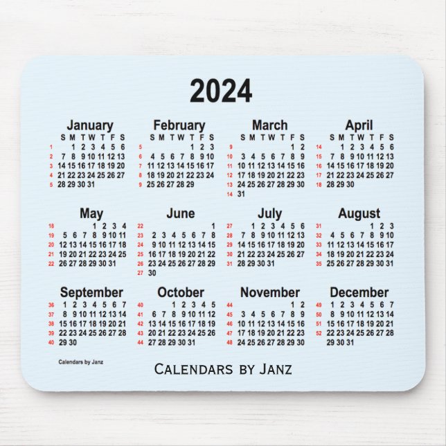 2024 Alice Blue 52 veckor Kalender från Janz Musmatta (Framsidan)