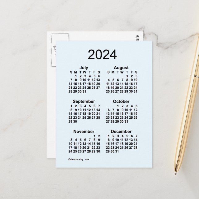 2024 Alice Blue 6 månaders mini-kalender av Janz Vykort (Fram/Back In Situ)