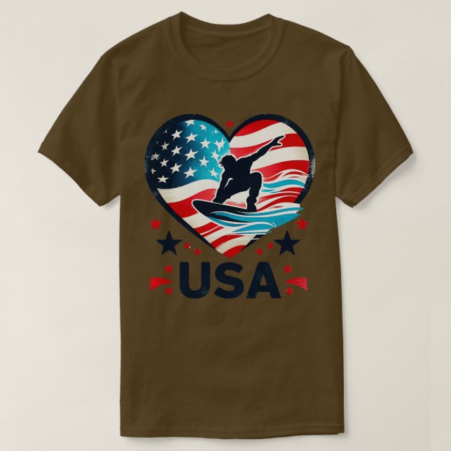 2024 Amerikanska Flagga Surfer Graphic Surfboard V T Shirt (Design framsida)
