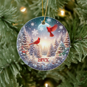 2024 Anpassningsbar Red Kardinal Winter Scene Julgransprydnad Keramik