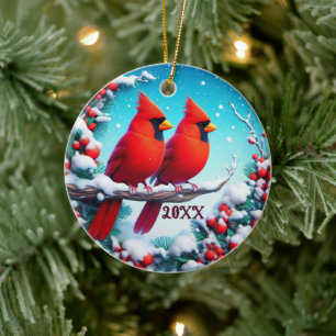 2024 Anpassningsbar Traditional Red Cardinal Winte Julgransprydnad Keramik