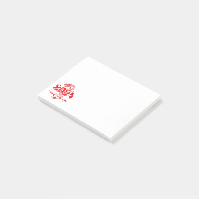 2024 År av Drakens Röda Kinesiska Nyår Post-it Block (Vinklad)