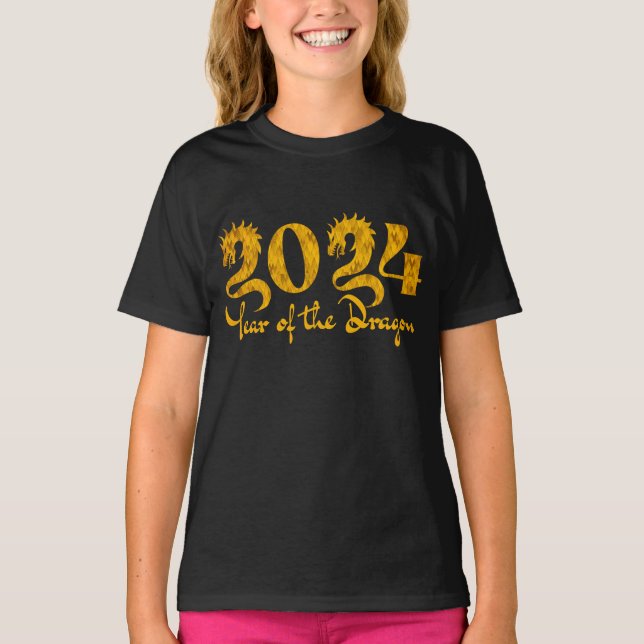 2024 ÅR FÖR DRAGON GULD T SHIRT (Framsida)