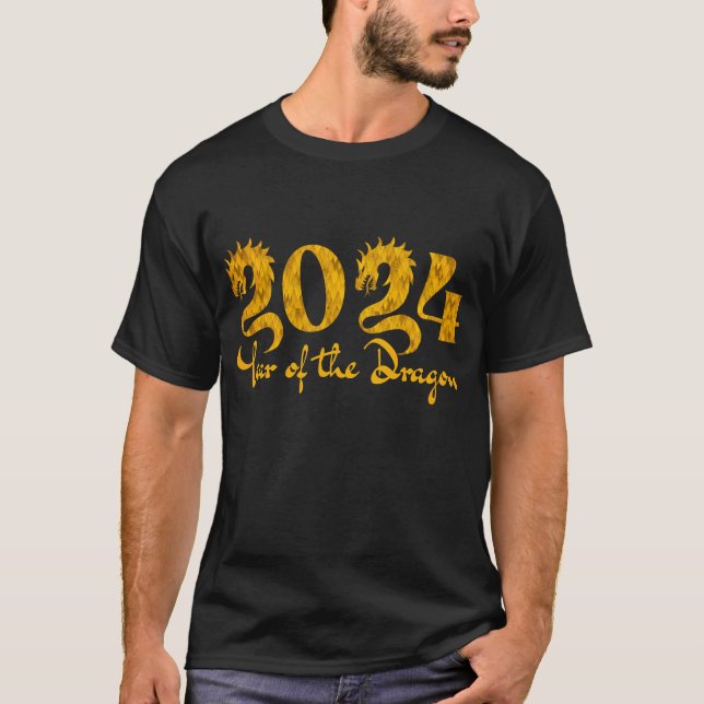 2024 ÅR FÖR DRAGON GULD T SHIRT (Framsida)