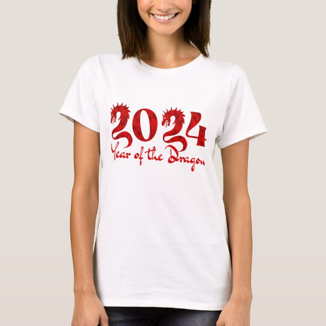 2024 ÅR FÖR DRAGON RED T SHIRT (Framsida)