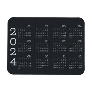 2024 års Fullt - kalender svartvitt Elegant Magnet