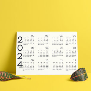 2024 års Fullt - kalender svartvitt Elegant Magnetisk Inbjudningskort
