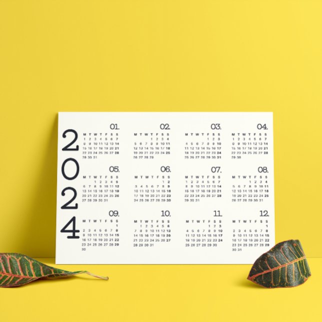 2024 års Fullt - kalender svartvitt Elegant Magnetisk Inbjudningskort (2024 Full Year Calendar Black And White Elegant Magnetic Invitation)