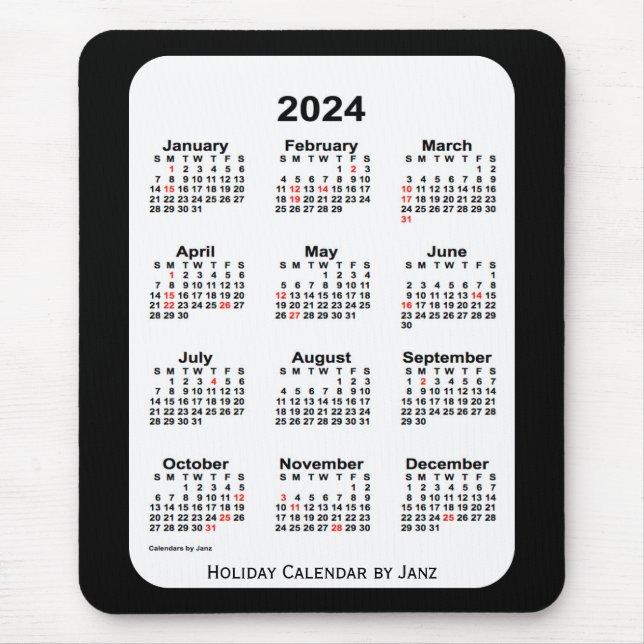 2024 års Helgdag, svart kalender från Janz Musmatta (Framsidan)