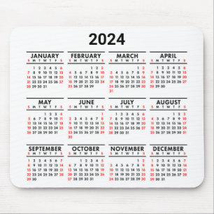 2024 års intervju i en röd, svart och vit kalender musmatta
