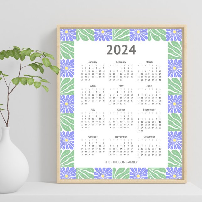 2024 års kalender för geometriskt Blommönster Poster (Skapare uppladdad)