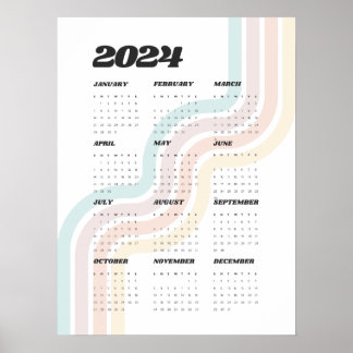 2024 års kalender för Retro Wall - 18" x 24" Poster
