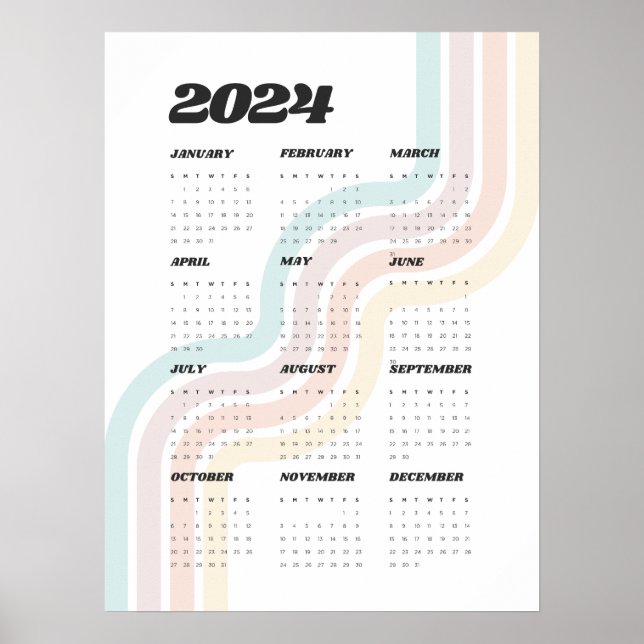 2024 års kalender för Retro Wall - 18" x 24" Poster (Framsidan)
