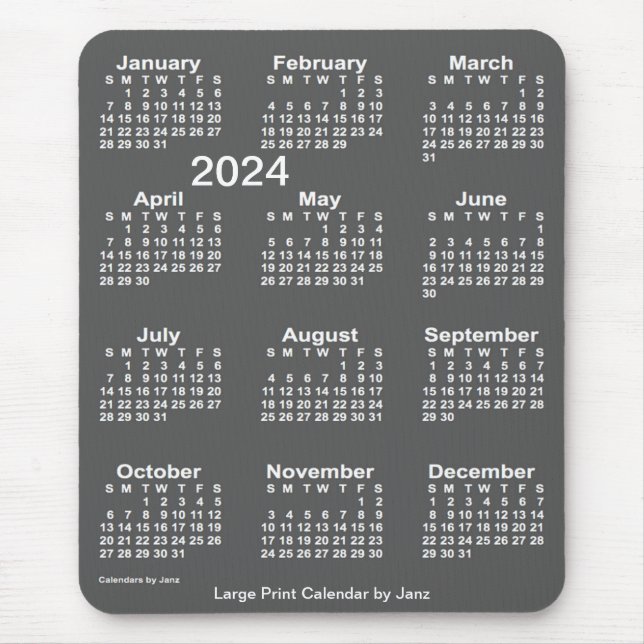 2024 års kalender för träkol - stor utskrift från  musmatta (Framsidan)