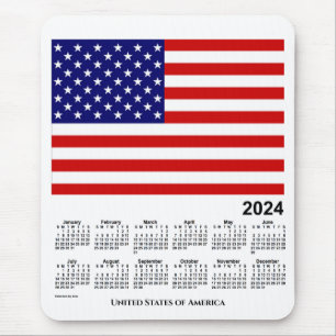2024 års kalender i USA flagga av Janz Mouse Pad Musmatta