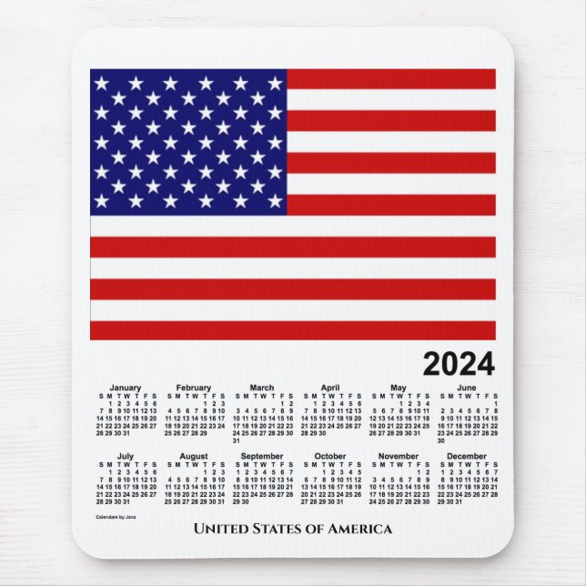 2024 års kalender i USA flagga av Janz Mouse Pad Musmatta (Framsidan)