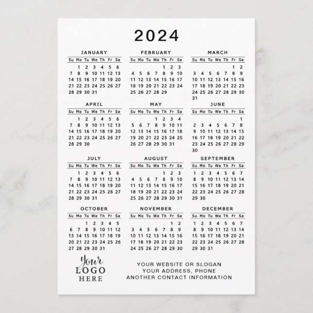 2024 års kalender, svart minimalt i Fullt Program (Framsida)