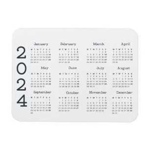 2024 års kalender - svart och vit minimalistisk i magnet