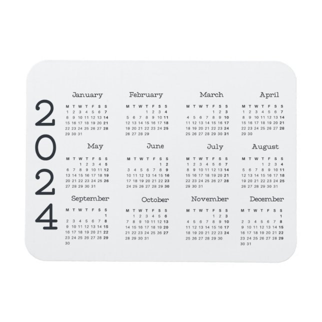 2024 års kalender - svart och vit minimalistisk i  magnet (Horisontell)