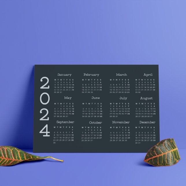 2024 års kalender - svart och vit minimalistisk i  program (2024 Full Year Calendar Black And White Minimalist Program)
