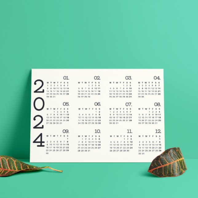 2024 års kalender - svart och vit minimalistisk i  program (2024 Full Year Calendar Black And White Minimalist Program)