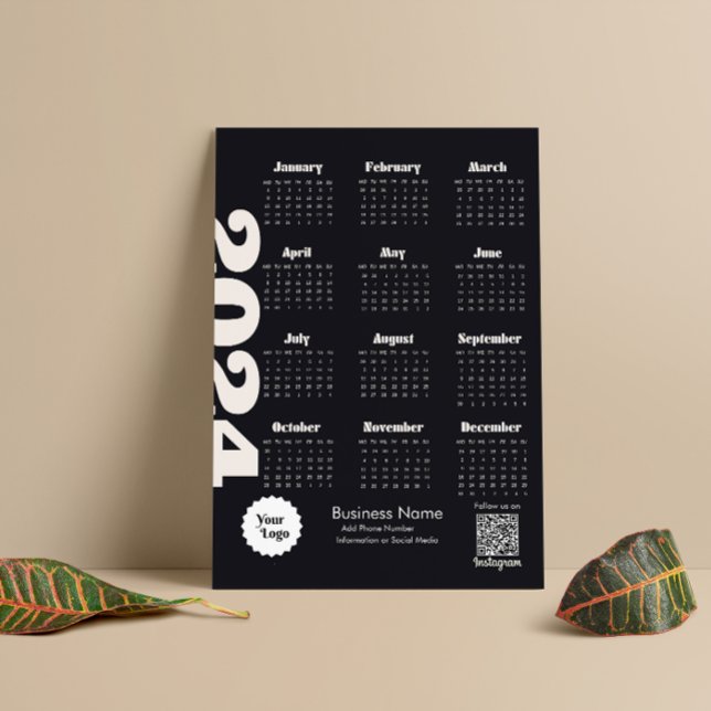 2024 års kalender - svartvitt - bild magnetisk inbjudningskort (2024 Calendar Black And White Instagram Follow Us Magnetic Invitation)