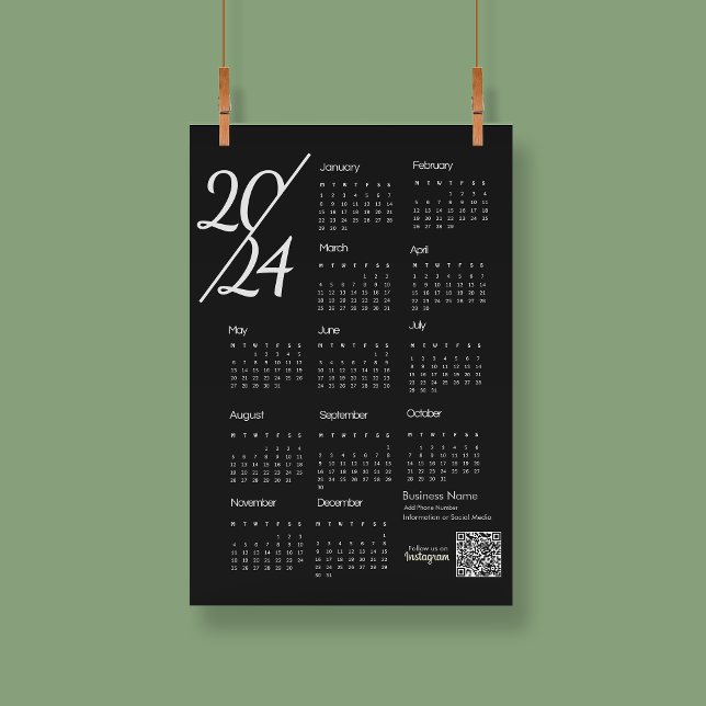 2024 års kalender - svartvitt - bild program (2024 Calendar Black And White Instagram Follow Us Program)