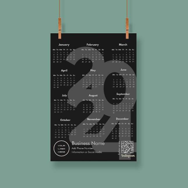 2024 års kalender - svartvitt - bild program (2024 Calendar Black And White Instagram Follow Us Magnetic Invitation)