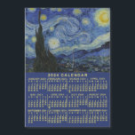 2024 års kalender - Uppspelningsnatt eller fotomag<br><div class="desc">Den månatliga kalenderkylskåpet för 2024 år visar veckodagarna för varje månad i fet, lättläst gult. Vincent van Goghs vackra berömd "Stjärnnatten" ligger ovanför kalendern. Under 1880-talet målade van Gogh under den nederländske postimperialistiska målarens vistelse på Saint Remy-asyl, skilde han det rullande backe och cypress träd från sitt fönster, liksom en...</div>
