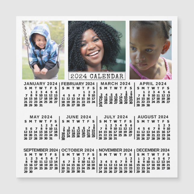 2024 års kalender - vit | 3 Fotokollage (Framsida)