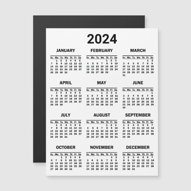 2024 års kort i en snabbkalender (Fram/baksida)