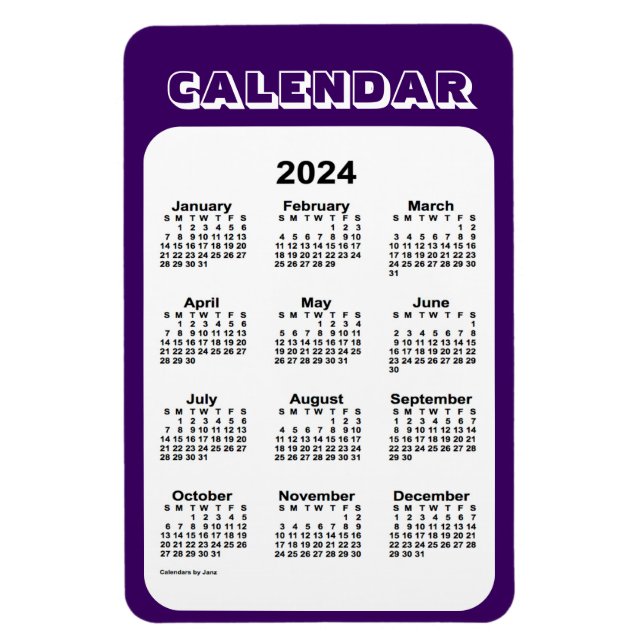 2024 års Lila-kalender från Janz 4 x 6 Magnet (Vertikal)