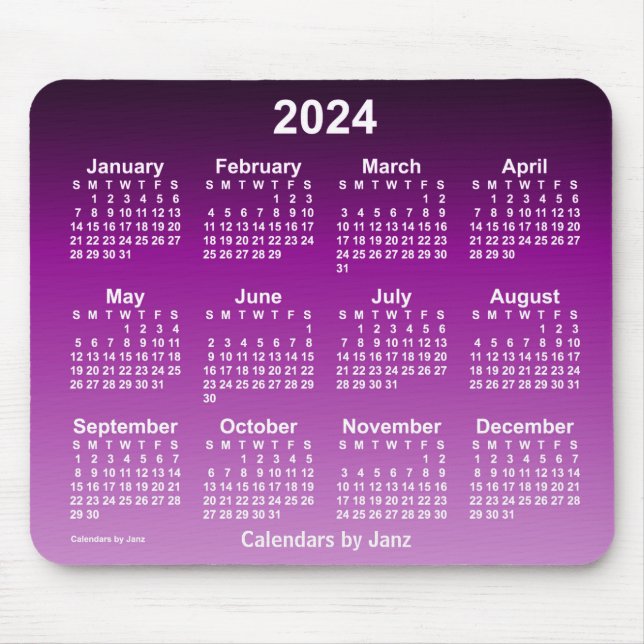 2024 års Lila Neon Calendar av Janz Mouse Pad Musmatta (Framsidan)