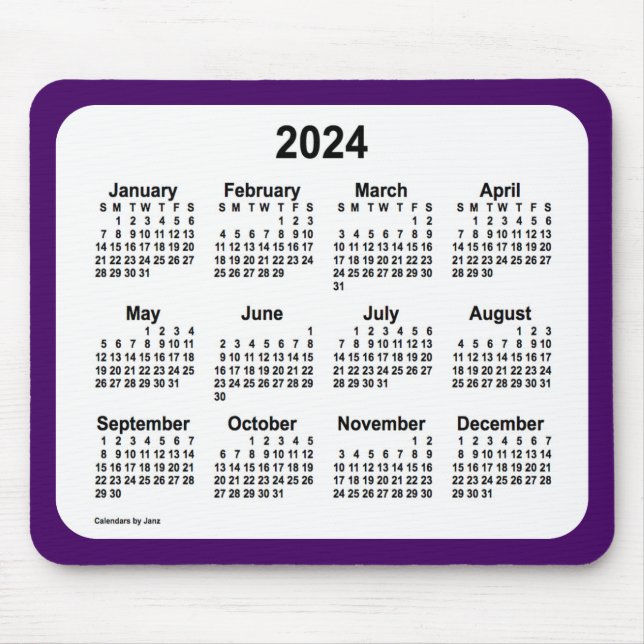 2024 års Lila- och vitkalender av Janz Two Tone Musmatta (Framsidan)