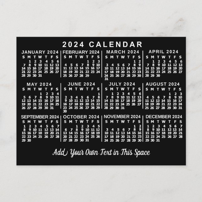 2024 års månadskalender Classic Black and White Vykort (Framsida)