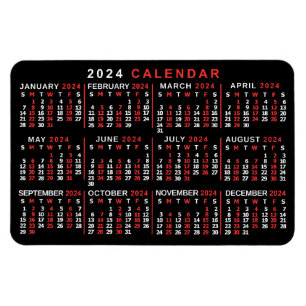 2024 års månadskalender Classic Black White Magnet