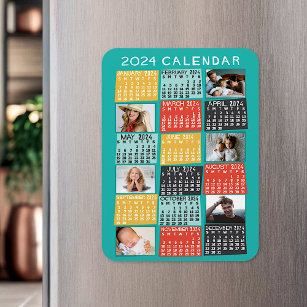 2024 års månadskalender Foto Collage Modern Magnet