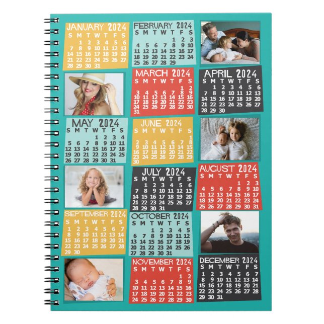 2024 års månadskalender Modern 6 fotokollage Anteckningsbok (Framsidan)