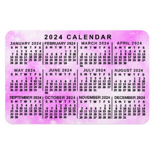 2024 års månadskalender Rosa - vattenfärgsstjärnor Magnet