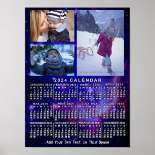 2024 års månadskalenderutrymme Nebula 3 foton Poster