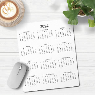 2024 års moderna minimalistiska svartvita kalender musmatta