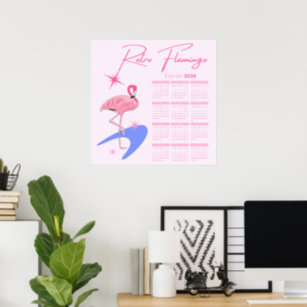 2024 års moderna Retro Flamingo-kalender Poster