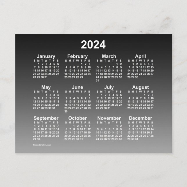 2024 års svarta minikalender från Janz Postcard Vykort (Framsida)