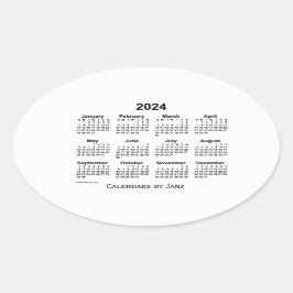 2024 års svartvitt kalender av Janz Oval Sticker Ovalt Klistermärke