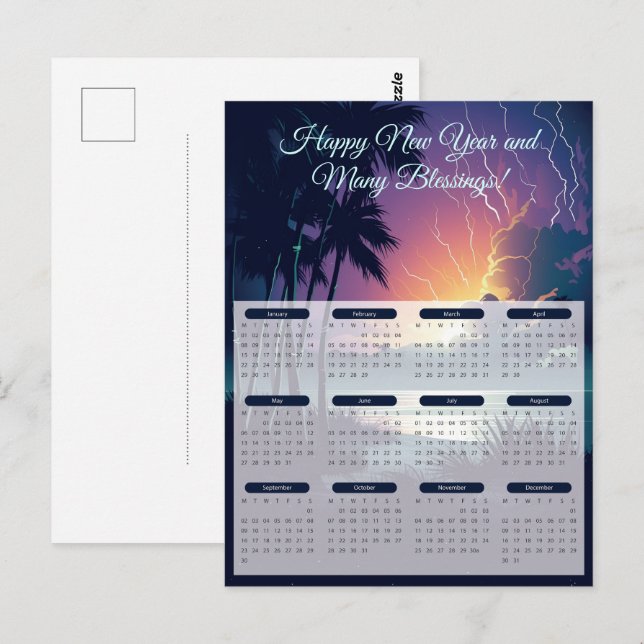 2024 års tids- och blixtkalender vykort (Fram/baksida)