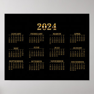 2024 års väggkalender svart/Guld Poster